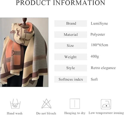 Winter Scarf Cashmere Shawl Women Color Blocked Horse Pattern Reversible Scarf With Tassel Pashmina Shawls And Wraps