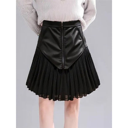 Fashionable And Versatile Patchwork Pleated Skirt