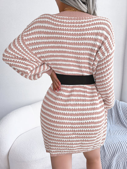 Women's Striped Lace-Up Knitted Dress
