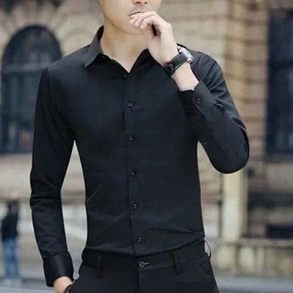 Men's White Long-sleeve Shirt Trendy Business Slim-fit For Work