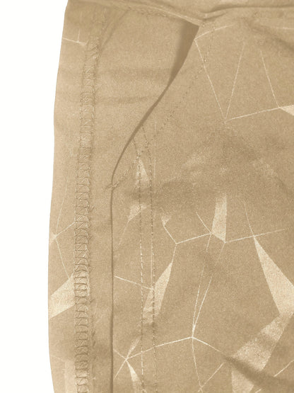 Men's "S's FINE" Athletic Shorts - Gray, Quick-Dry Polyester with Geometric Pattern, Elastic Waistband, Ideal for Running & Workouts, Machine Washable