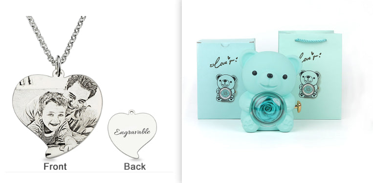 Rotating Bear Gift Box Eternal Rose Teddy Bear Jewelry Box With Necklace Valentine Wedding Special Present For Girlfriend Anniversary Gift Jewelry Box