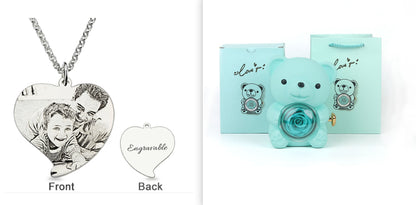 Rotating Bear Gift Box Eternal Rose Teddy Bear Jewelry Box With Necklace Valentine Wedding Special Present For Girlfriend Anniversary Gift Jewelry Box