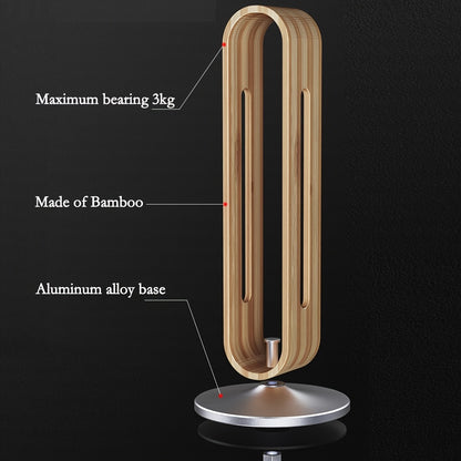 Wooden Headphone Stand with Metal Base, Desktop Headphone Holder, Bamboo Decorative Organizer, Natural Wood Display Rack