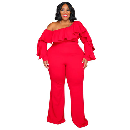 Solid-color Fashionable Loose-fit Off-shoulder Tube Jumpsuit For Women