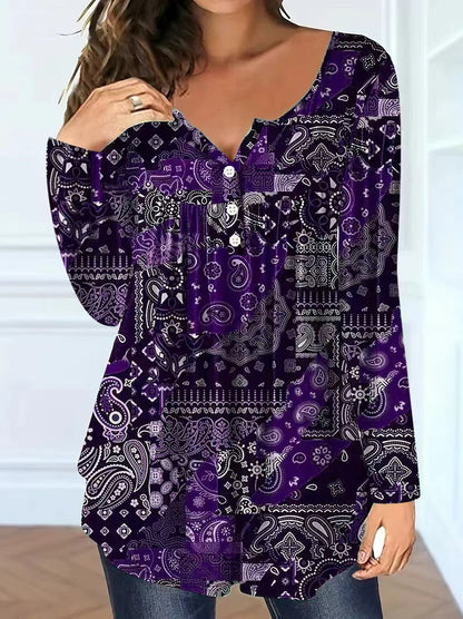 Loose-fit Buttoned V-neck Top Women's T-shirt