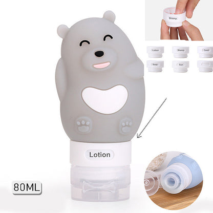 Portable Cute Cartoon Bear Penguin Animal Silicone Travel Case Organizer Shampoo Shower Gel Lotion Storage Refillable Bottle