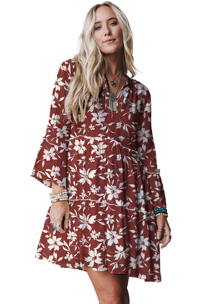 Women's V-neck Printed Ruffle Pleated Elegant Dress
