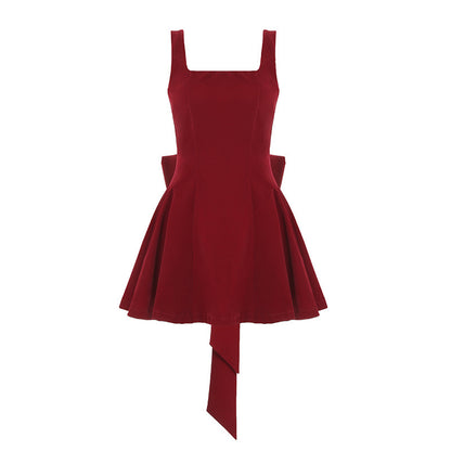 Luxurious Open-back Patchwork Bow-knot Vest Dressstylish High-waisted Figure-hugging A-line Mini Skirt