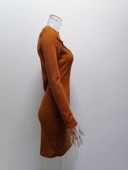 Fashionable And Sexy Long-sleeve Dress With A Hollowed-out Chest Design
