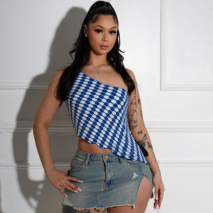 Off-shoulder Pullover Irregular Short T-shirt With Curled Hem