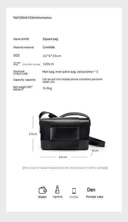 Neutral Soft Leather Woven Small Square Bag