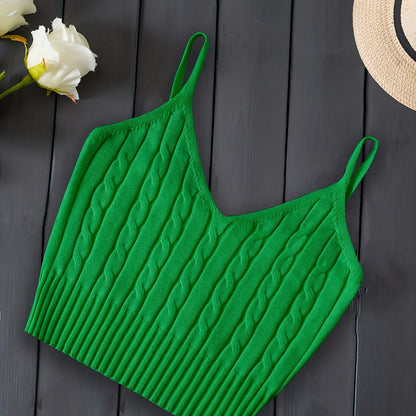 Valentine's Day Knitted Cami Crop Top, Versatile Sleeveless Casual Top For Spring & Summer, Women's Clothing