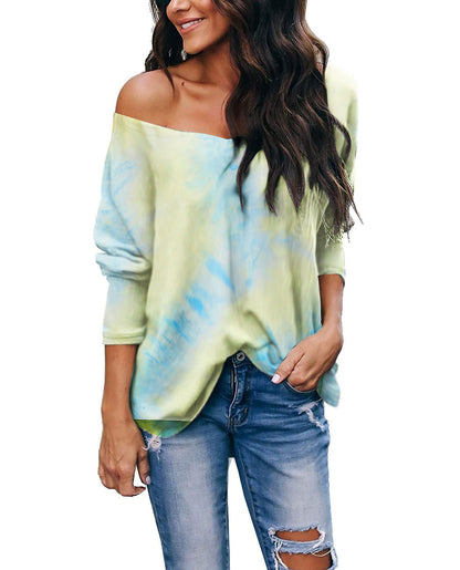 Women's Tie-Dye Long-Sleeve V-Neck Loose-Fit T-Shirt