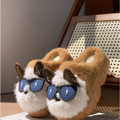 Women's Thick-soled Non-slip Cute Puppy Cotton Slippers