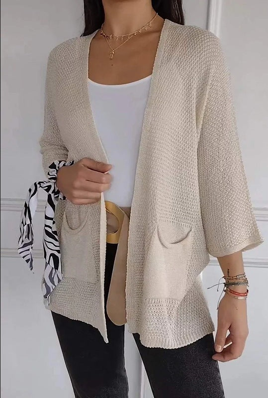 Women's Waffle Nine-quarter Sleeve Urban Casual Cardigan Coat