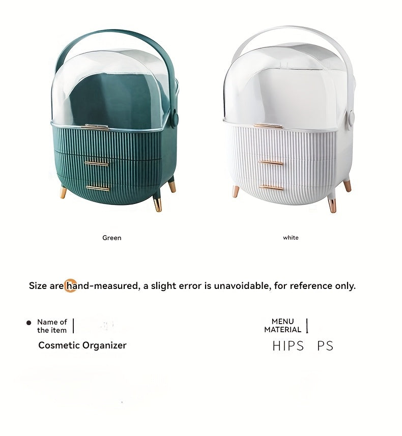 1pc Plastic Cosmetic Storage Box, Lightweight, Tension Mount, Multi-functional with Cover & Drawer, Waterproof & Dust-proof, for Bathroom & Desktop Makeup Organizer