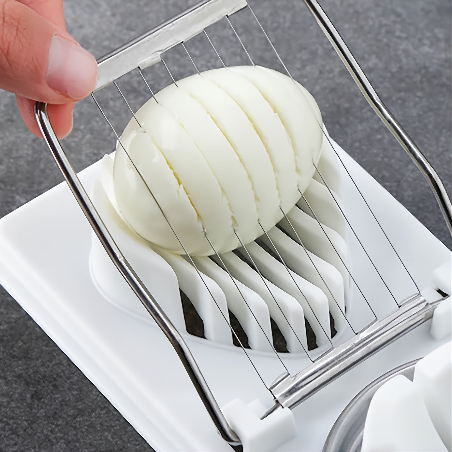 Compact 2-in-1 Egg Slicer & Cutter - Perfect for Hard-Boiled Eggs, Includes Fruit Divider, Durable Plastic/Metal, Easy to Use, Ideal for Small Kitchens, 7.76x3.46 inches, Single Egg Slicer