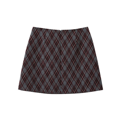 Retro Collegiate-style Tweed Mini Skirt Women's Skirt High-waisted Plaid Bodycon Skirt