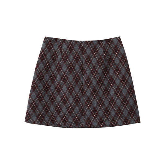 Retro Collegiate-style Tweed Mini Skirt Women's Skirt High-waisted Plaid Bodycon Skirt