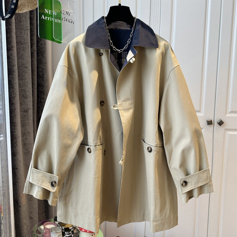 British Style Contrast Color Trench Coat For Women