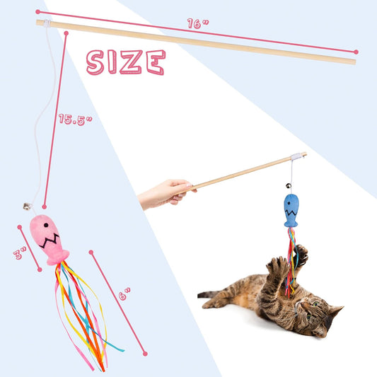 Cat Wand Toys Interactive Cat Toys With Catnip Fish Colorful Ribbons Bell For Kitty Kitten Cat Toys For Indoor Cats Cat Teaser Cat String Toy Cat Accessories