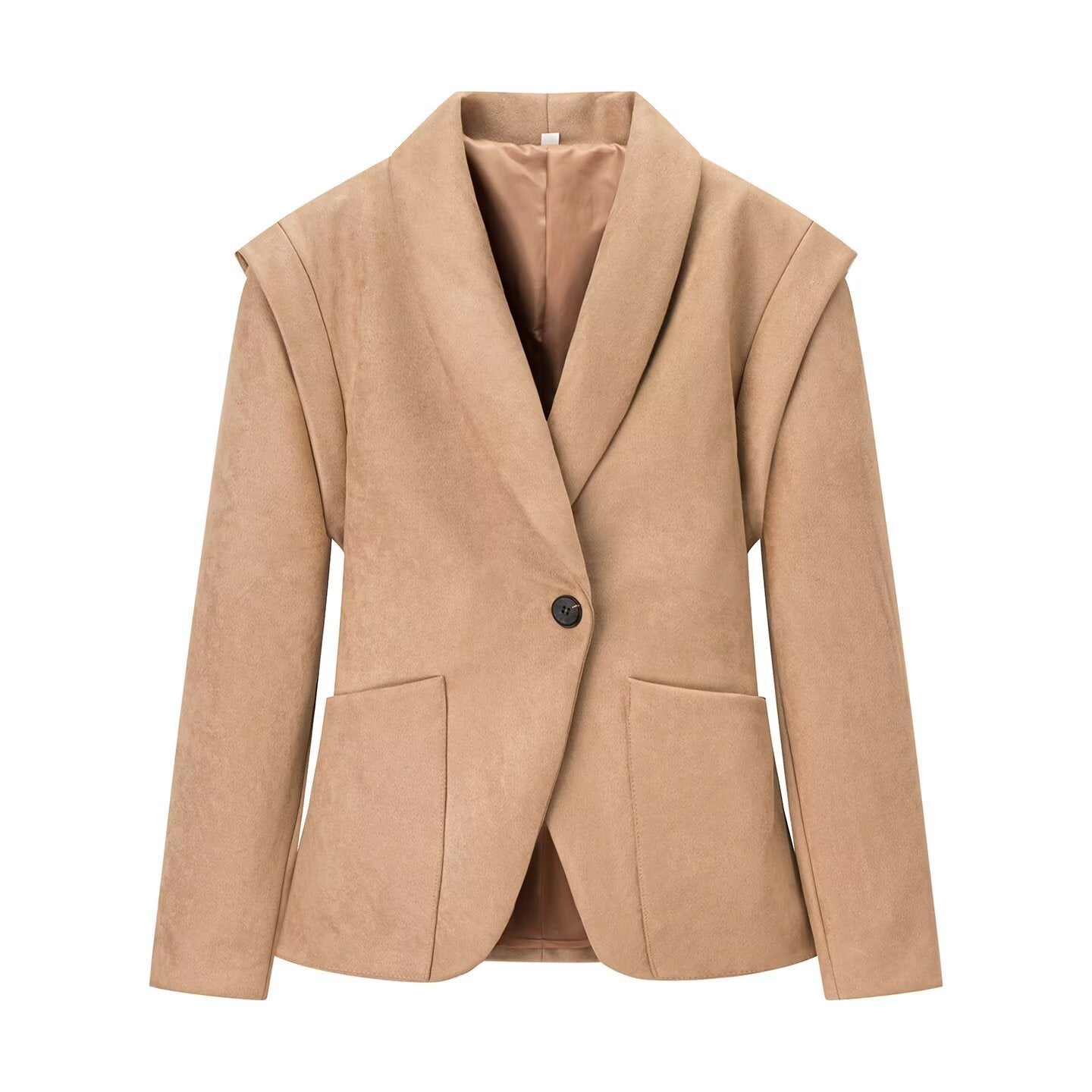 Retro Lapels Suede Waist-controlled Long Sleeves Jacket Coat