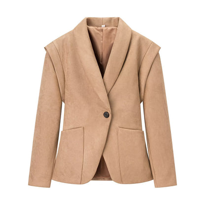 Retro Lapels Suede Waist-controlled Long Sleeves Jacket Coat