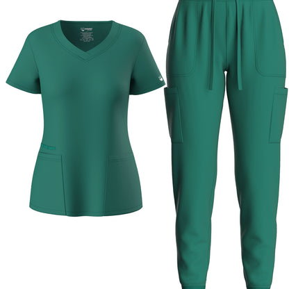 Premium Medical Scrubs Set - V-Neck Top & Drawstring Pants | Professional Healthcare Uniform for Women