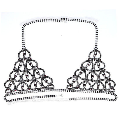 Sexy Bikini With Heart-shaped Rhinestone Claw Chain On Body Chain