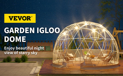 VEVOR Bubble Tent Garden Igloo 9.5/12ft With LED PVC Cover Geodesic Greenhouse Dome for Outdoor Sunbubble Backyard Bubble House