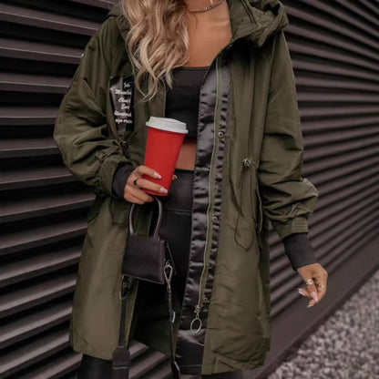 Women's Mid-Length Casual Anorak Coat - Army Green Windbreaker Jacket