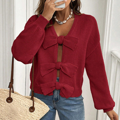 Minimalist Bowknot Matching Niche Knitted Jacket