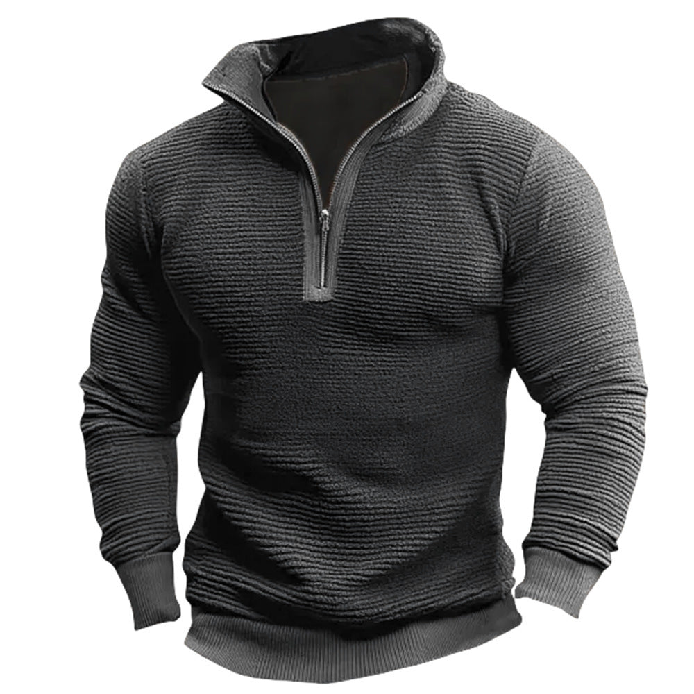 Premium Men's Contrast Zipper Sweatshirt - Casual Fleece Jacket