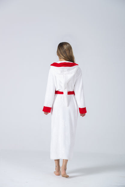 RONGTAI Womens Plush Fleece Hooded Bathrobe, Thick Nightgown Long Robe Sleepwear With Two Side Pockets And Belt