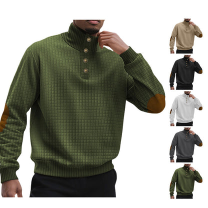 Casual Sports Men's Jacquard Small Plaid Stand Collar Long-sleeved Sweater