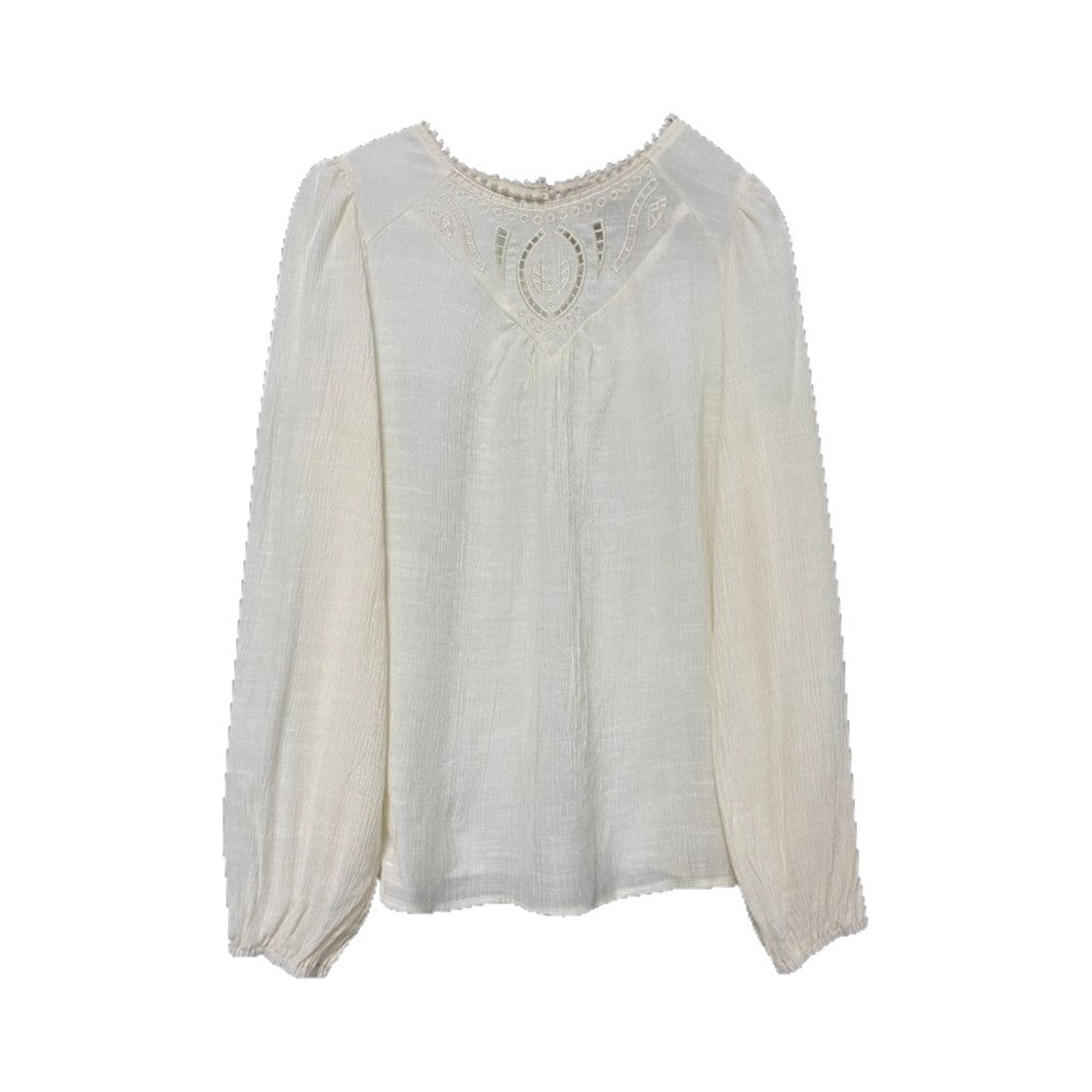 Women's Casual Solid-Color Hollowed-Out Lace Loose Shirt
