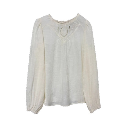 Women's Casual Solid-Color Hollowed-Out Lace Loose Shirt