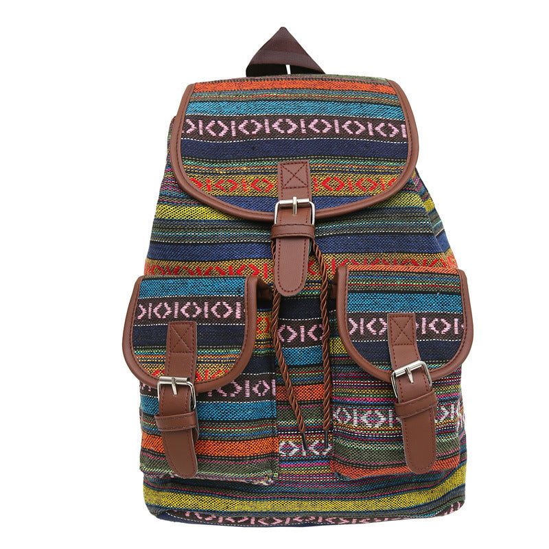 Large Capacity Contrast Color Scheme National Style Trendy Backpack