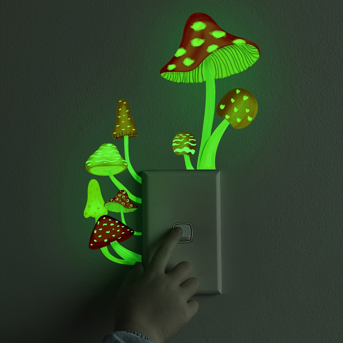"""""""""""""""Self-Adhesive Glow Mushroom Switch Sticker - Easy to Find, Reusable & Fun Themed Art Deco, 5.5"""""""""""""""" x 5.1"""""""""""""""