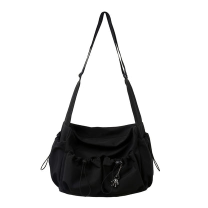 Drawstring Detail Crossbody Bag, Large Capacity Shoulder Bag, Fashion Zipper Bag With Bag Charm