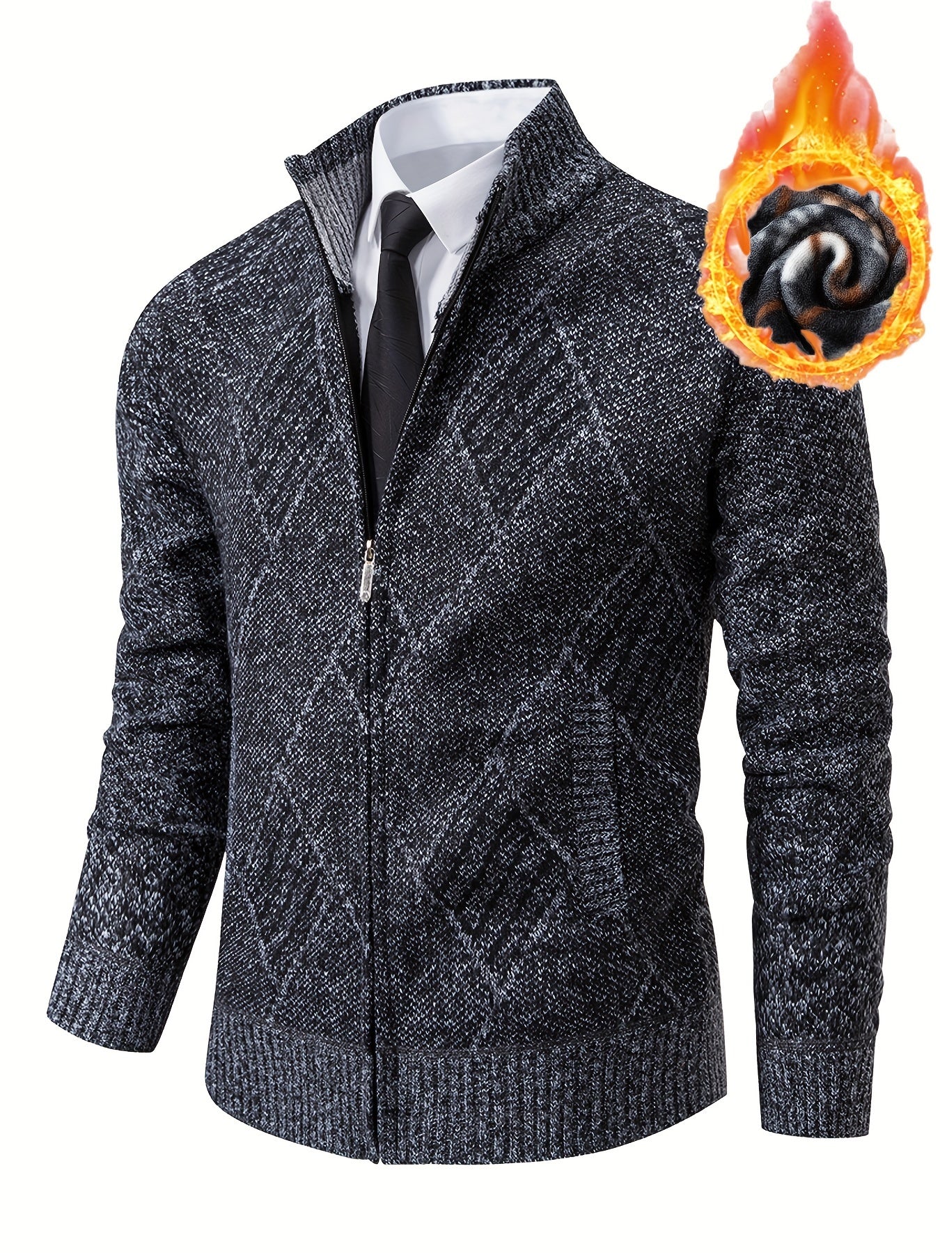 Mens Diamond Plaid Cardigan - Stylish Casual with Refined Stand Collar - Luxuriously Plush & Cozy Warm Knit Zip Up - Eye-Catching Design