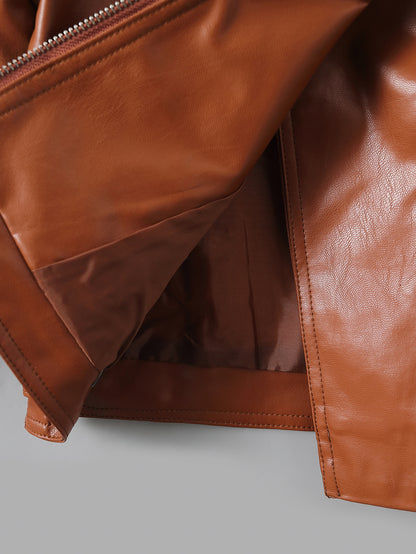 Children's Lapel PU Leather Jacket Zipper Coat Top For Girls And Boys Kids Clothes