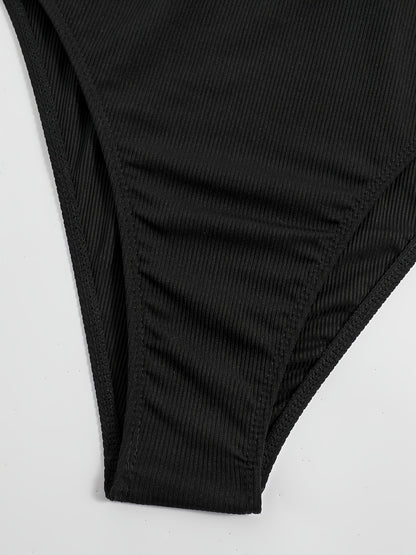 One Shoulder Cut Out Bathing Suit, Ring-Linked Asymmetrical Neck High Cut Bathing Suit, Women's Swimwear & Clothing