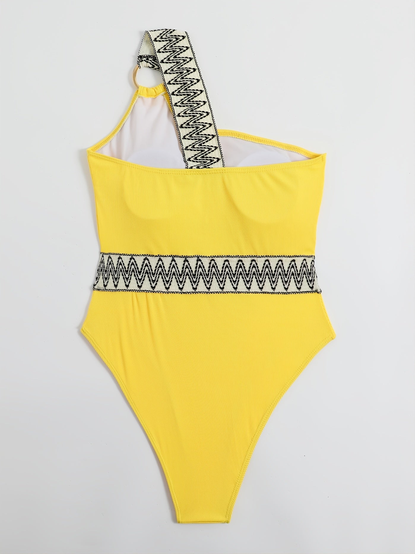 One Shoulder Cut Out Bathing Suit, Ring-Linked Asymmetrical Neck High Cut Bathing Suit, Women's Swimwear & Clothing