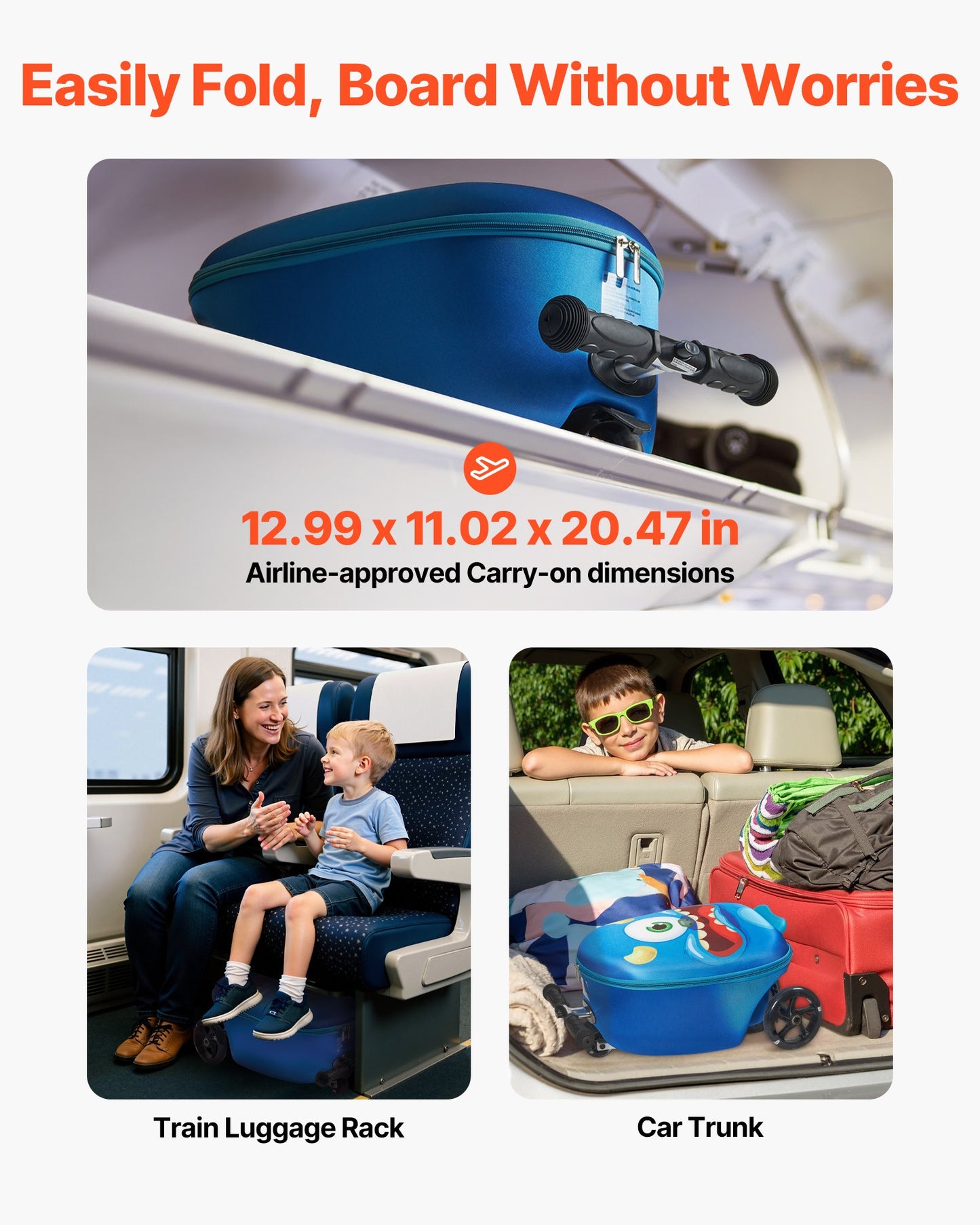 Ride-on Luggage 20-inch Kids Scooter Suitcase With Flash Wheels Blue