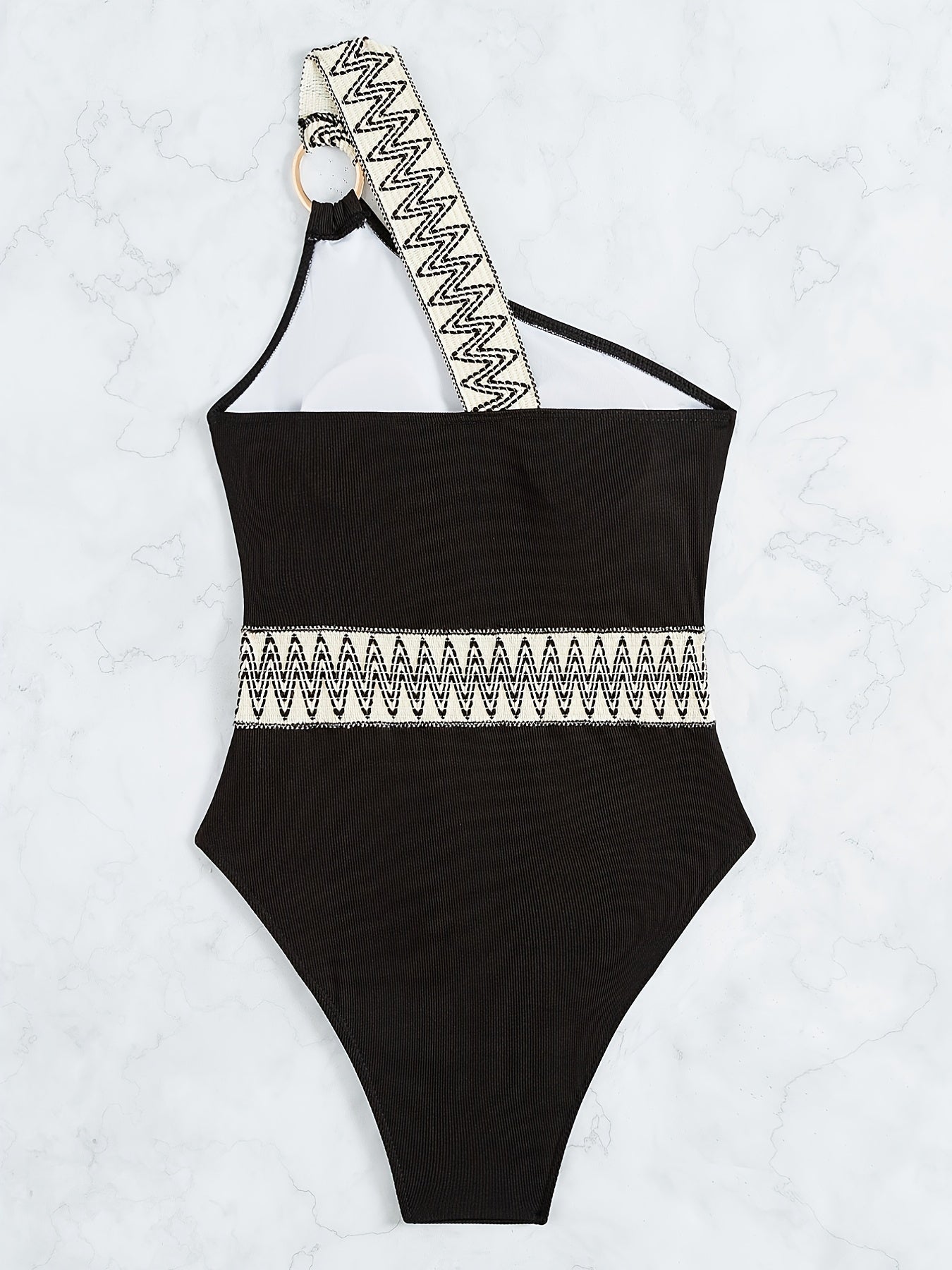 One Shoulder Cut Out Bathing Suit, Ring-Linked Asymmetrical Neck High Cut Bathing Suit, Women's Swimwear & Clothing