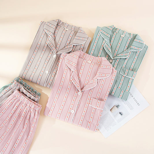 Class A 100 Cotton Double-Layer Yarn-Dyed Jacquard Women's Loungewear Set