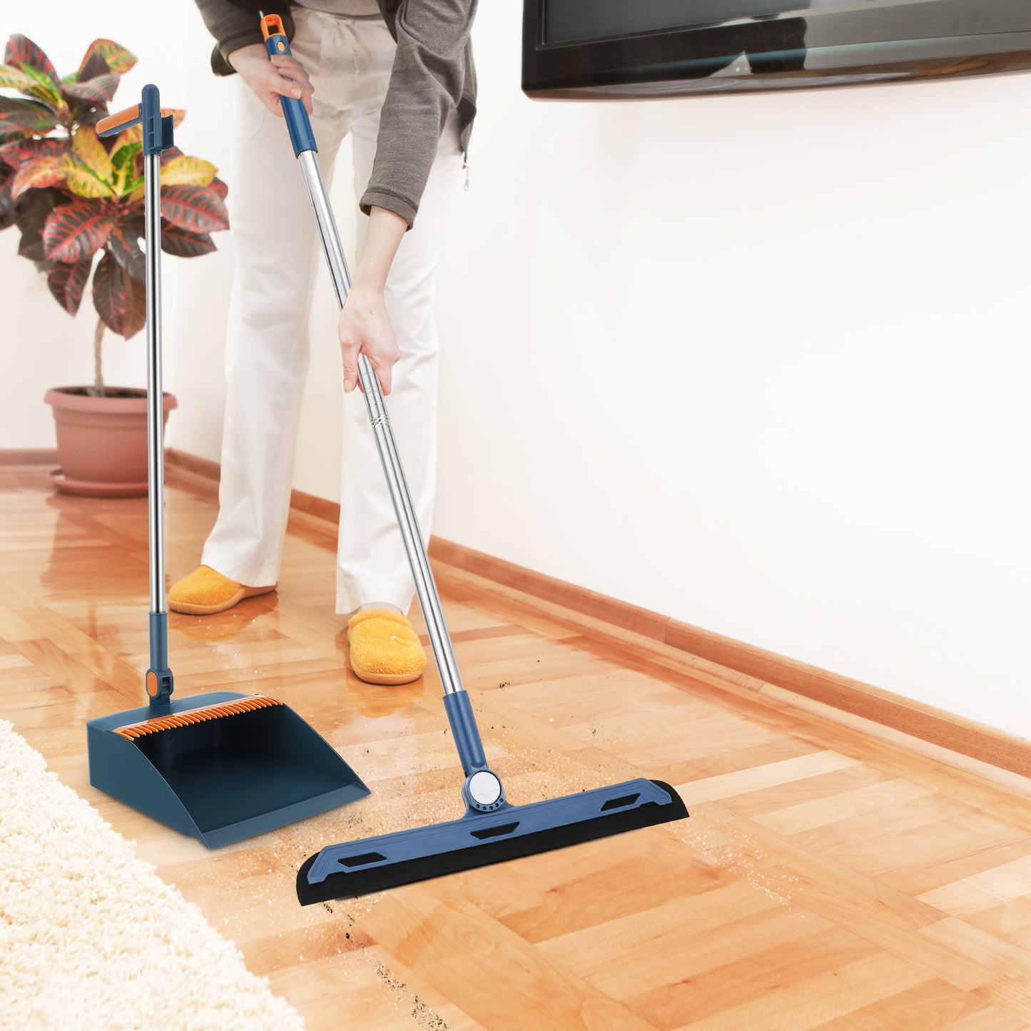 Dustpan Folding Broom Set With Hand Held Brooms For Sweeping Indoor Handheld 9500X2500X2000CM House Collapsible Blue Child