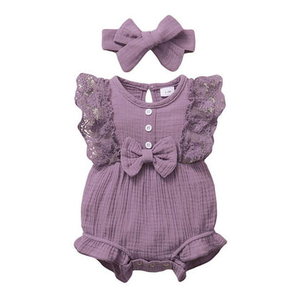 Infant And Toddler GirlsCandy-colored Lace Romper With Bib